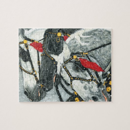 Pferdeschlitten-Bell-Ring - Percheron Pferdeteam Puzzle (Horizontal)