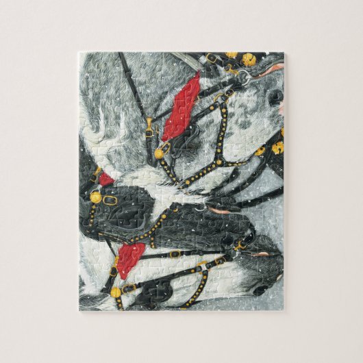 Pferdeschlitten-Bell-Ring - Percheron Pferdeteam Puzzle (Vertikal)