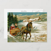 Pferdeschlitten-Fahrt Feiertagspostkarte (Vorne/Hinten)