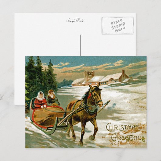 Pferdeschlitten-Fahrt Feiertagspostkarte (Vorne/Hinten)