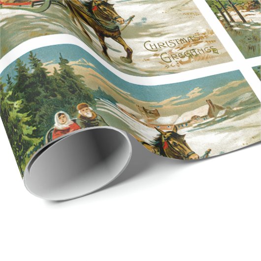 Pferdeschlitten-Fahrt Geschenkpapier (Rolleneckpunkt)