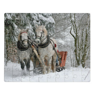Pferdeschlitten-Fahrt im Winter-Märchenland Puzzle