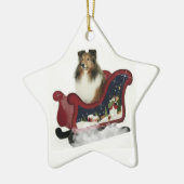 Pferdeschlitten Sheltie Keramik Ornament (Links)