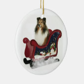 Pferdeschlitten Sheltie Keramik Ornament (Rechts)