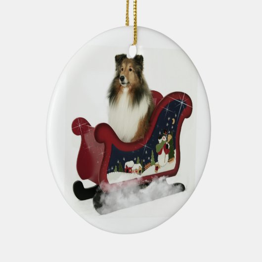 Pferdeschlitten Sheltie Keramik Ornament (Rechts)