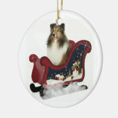Pferdeschlitten Sheltie Keramik Ornament (Links)