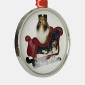 Pferdeschlitten Sheltie Silbernes Ornament (Rechts)