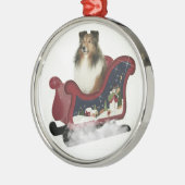 Pferdeschlitten Sheltie Silbernes Ornament (Links)