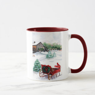 Pferdeschlitten und roter Robin Tasse