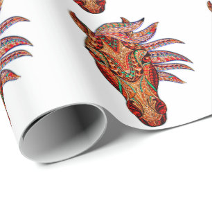 Pferdeschmuck Mosaik farbenfrohe cowgirl Reiter Geschenkpapier