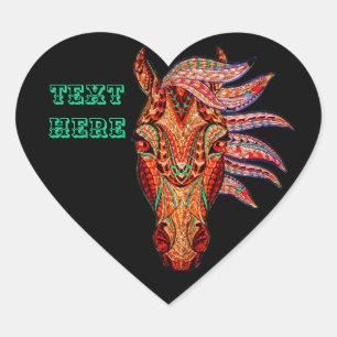 Pferdeschmuck Mosaik farbenfrohe Cowgirl schwarz b Herz-Aufkleber