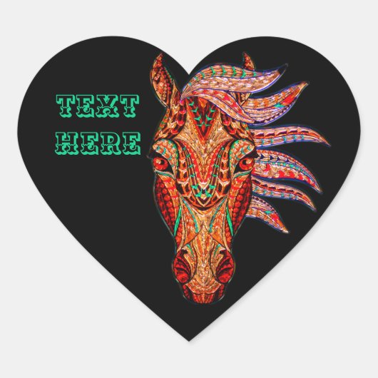 Pferdeschmuck Mosaik farbenfrohe Cowgirl schwarz b Herz-Aufkleber (Vorderseite)