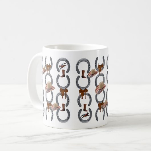 Pferdeschuh Sattel Cowboy Tasse (Vorderseite Links)