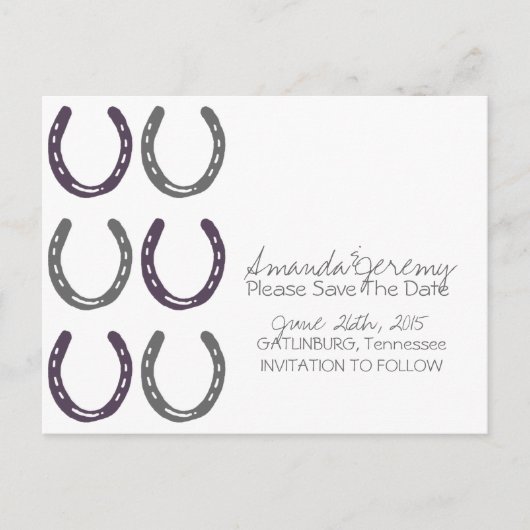 Pferdeschuhe Save the Date Ankündigungspostkarte (Vorderseite)
