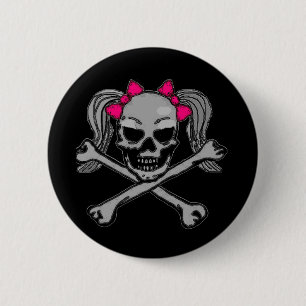 Pferdeschwanzschädel mit rosa Bögen Button