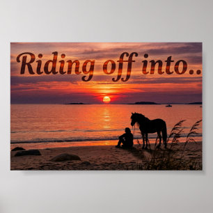Pferdesilhouette bei Sonnenuntergang - Kunstdruck Poster