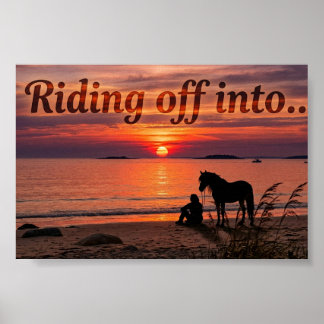 Pferdesilhouette bei Sonnenuntergang - Kunstdruck Poster