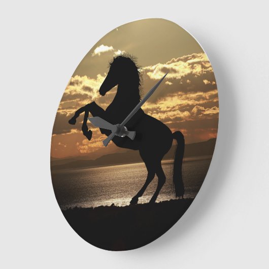 PferdeSilhouette Große Wanduhr (Winkel)