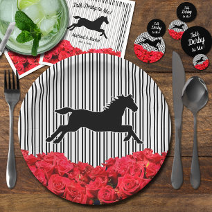 Pferdesilhouette Rote Rosen Schwarze Streifen Derb Pappteller
