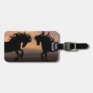PferdeSilhouetten am Sonnenuntergang Gepäckanhänger