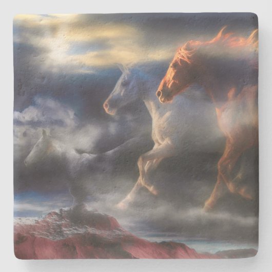 Pferdespirsche "RUN BIS MORGEN" Steinuntersetzer (Vorderseite)