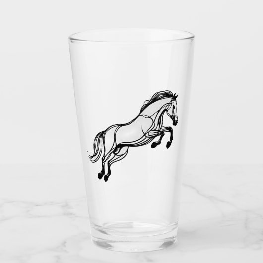 Pferdesprung schwarz und weiß Doodle Glas (Vorderseite)