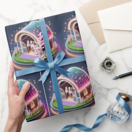 Pferdestall zu Weihnachten dekoriert und Pferde Geschenkpapier