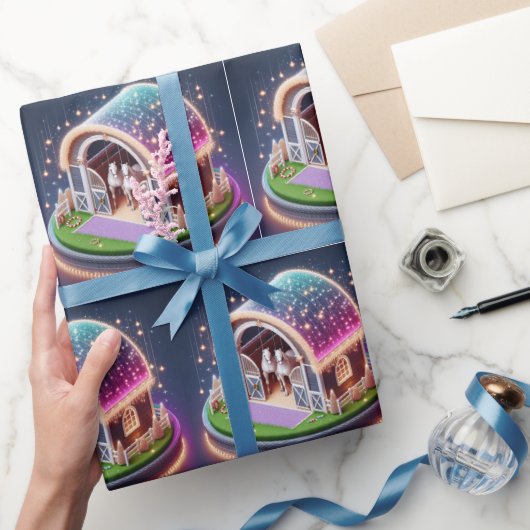 Pferdestall zu Weihnachten dekoriert und Pferde Geschenkpapier (Schenken)