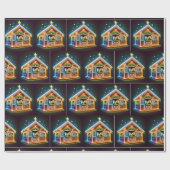 Pferdestall zu Weihnachten dekoriert und Pferde Geschenkpapier (Flach)