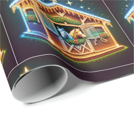 Pferdestall zu Weihnachten dekoriert und Pferde Geschenkpapier