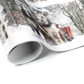 Pferdeteam-Pferdeschlitten-Fahrt durch Snowy-Holz Geschenkpapier (Rolleneckpunkt)