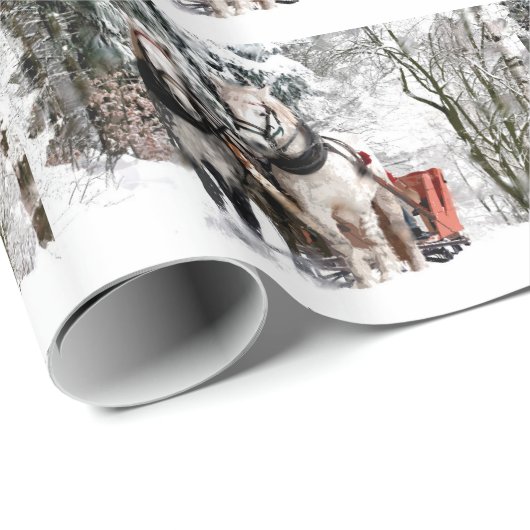 Pferdeteam-Pferdeschlitten-Fahrt durch Snowy-Holz Geschenkpapier (Rolleneckpunkt)