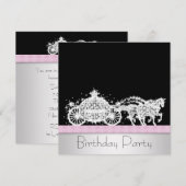 Pferdetransporte Rosa Schwarze Prinzessin Geburtst Einladung (Vorne/Hinten)