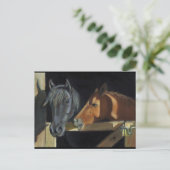 Pferdeversammlungen vor der Tür: Kunst in Ölpastel Postkarte (Stehend Vorderseite)