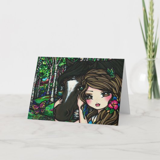 Pferdewald Butterfly Blume Fantasy Fairy Girl Karte (Vorderseite)