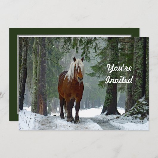 Pferdewald Schnee Wasserfarbe Geburtstag Einladung (Vorne/Hinten)