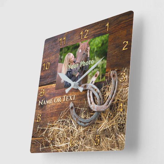 Pferdewall-Uhr mit Pferdebild, Name Quadratische Wanduhr (Winkel)