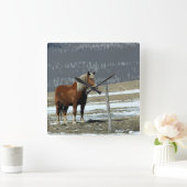 Pferdewechsel in der Paddock-Wall-Uhr Quadratische Wanduhr (Zuhause)