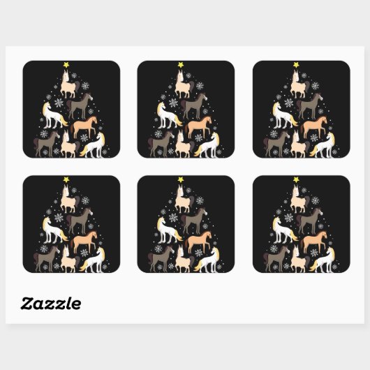 Pferdeweihnachtsbaum-niedliches Reitergeschenk Quadratischer Aufkleber (Blatt)