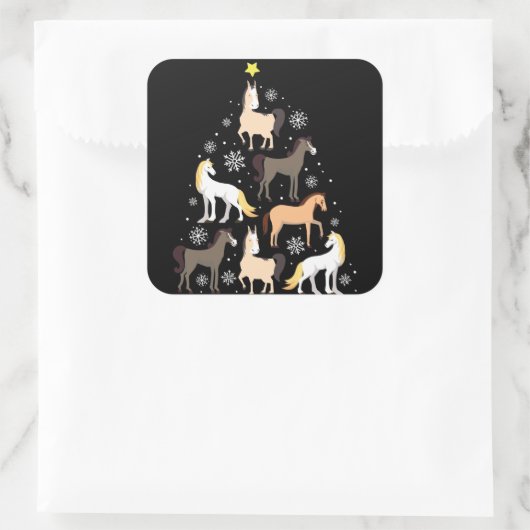 Pferdeweihnachtsbaum-niedliches Reitergeschenk Quadratischer Aufkleber (Tasche)