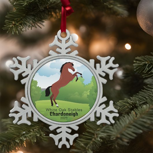 Pferdezucht mit anpassbarer Rasse und Text Schneeflocken Zinn-Ornament
