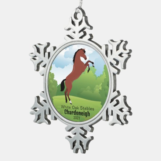 Pferdezucht mit anpassbarer Rasse und Text Schneeflocken Zinn-Ornament (Rechts)