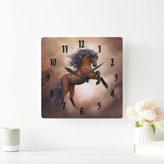 Pferdezucht Quadratische Wanduhr (Zuhause)