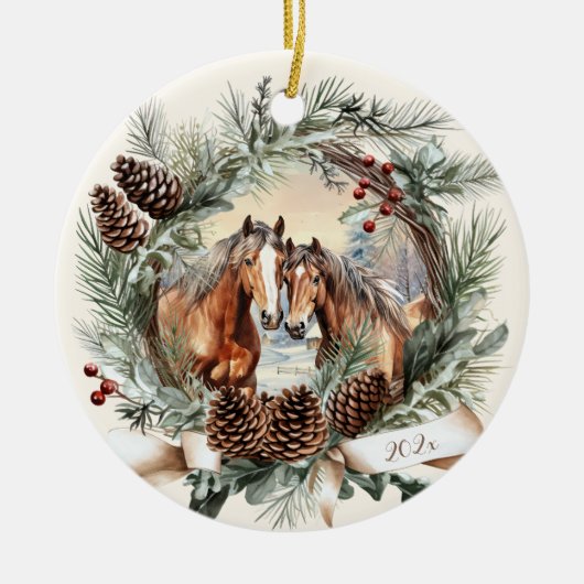 Pferdezuchttier Weihnachtspinecone Keramik Ornament (Vorne)
