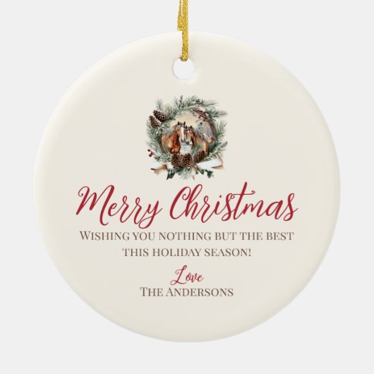 Pferdezuchttier Weihnachtspinecone Keramik Ornament (Hinten)