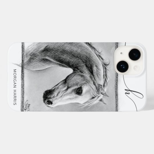 Pferdportrait Pferdekohle, Zeichnend Monogramm Case-Mate iPhone Hülle (Rückseite (Horizontal))