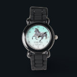 Pferdportrait Pony Girls beobachten Kinderappaloos Armbanduhr<br><div class="desc">Pferdportrait pony Girls Pferd Uhr für Kinder Galopp Appaloosa silber graue Pferd türkis ombre Hintergrund,  schöne personalisierte Geschenk für Pferde Liebhaber .</div>