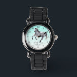 Pferdportrait Pony Girls beobachten Kinderappaloos Armbanduhr<br><div class="desc">Pferdportrait pony Girls Pferd Uhr für Kinder Galopp Appaloosa silber graue Pferd türkis ombre Hintergrund,  schöne personalisierte Geschenk für Pferde Liebhaber .</div>