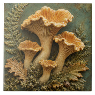 Pfifferlinge und Waldfarne Fliese