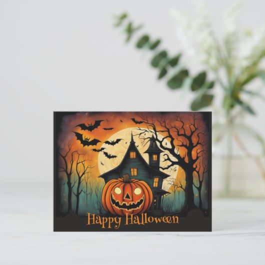 Pfiffiges Halloween Pumpkin Happy Halloween Postkarte (Stehend Vorderseite)